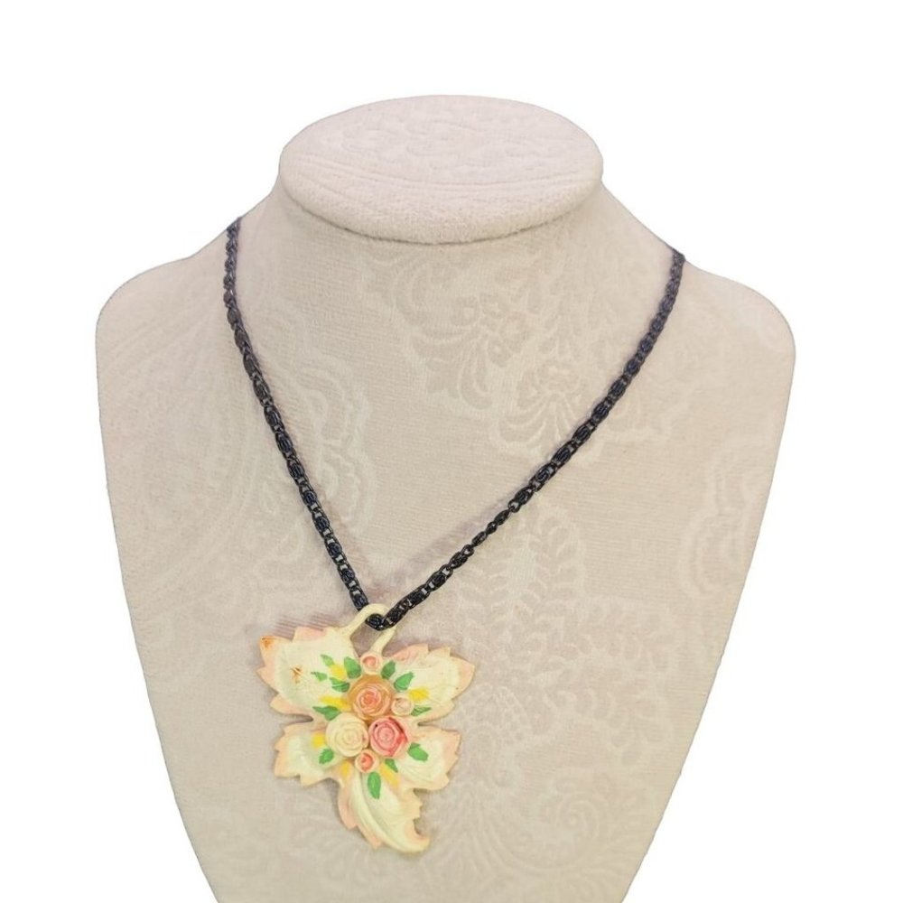 Vintage Glam Celluloid Rose Large Statement Necklace